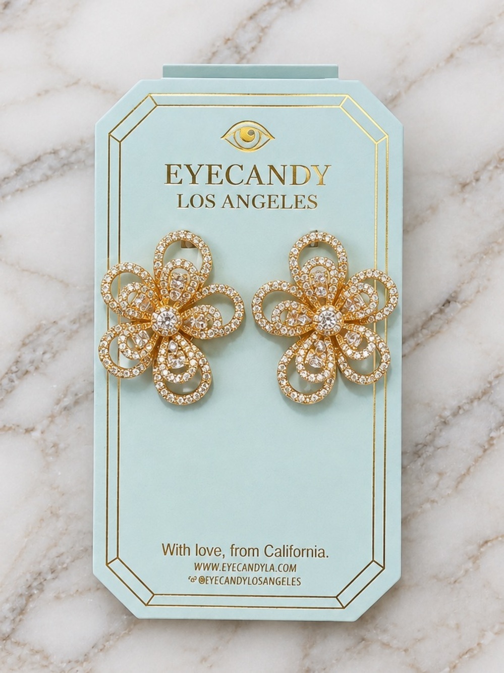 Crystal Flower Stud Earrings- Gold
